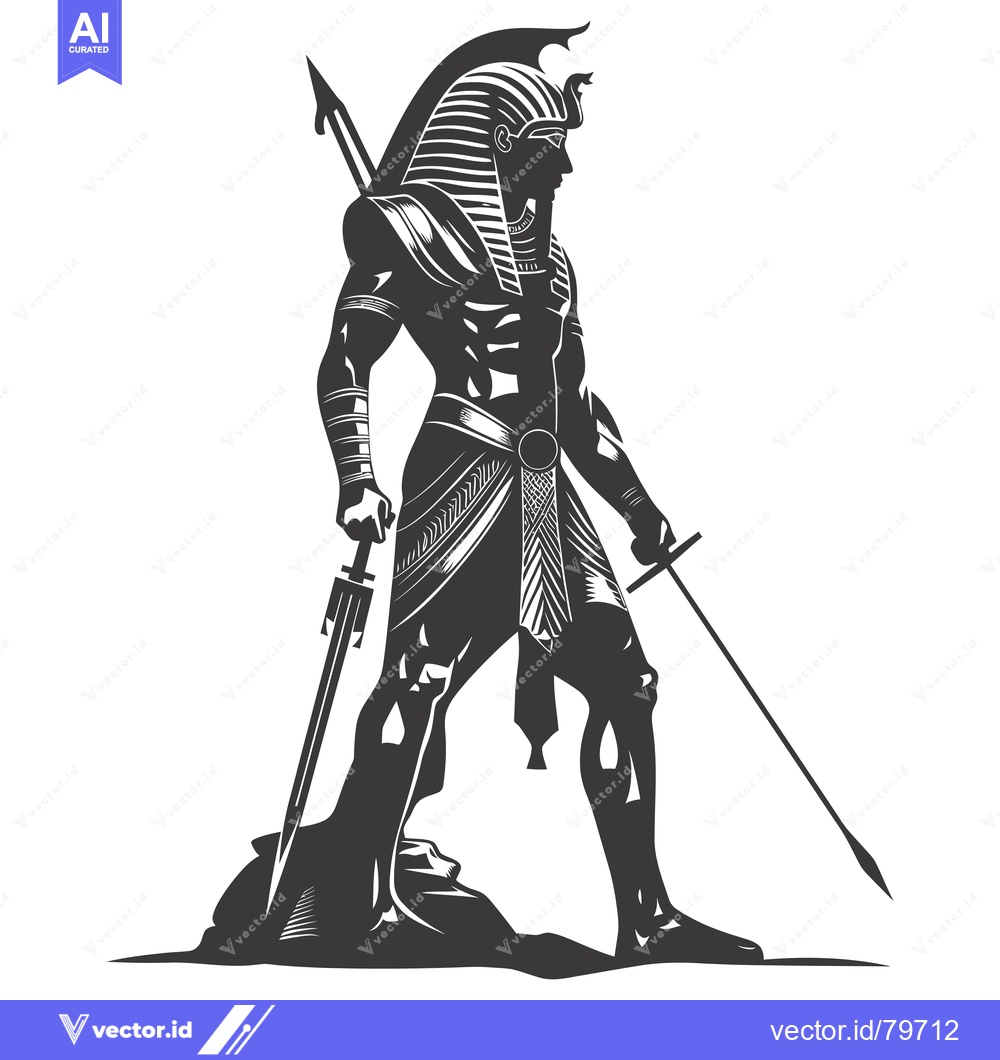Premium Vector dari Pharaoh Warrior Holding Spear and Sword