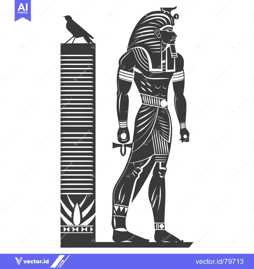 Premium Vector of Silhouette of an Egyptian God with an Ankh and a Bird on a Pillar