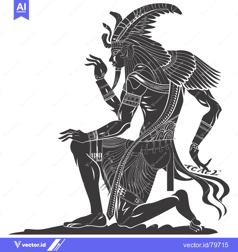 Premium Vector of A Kneeling, Winged Figure with a Headdress and Elaborate Clothing