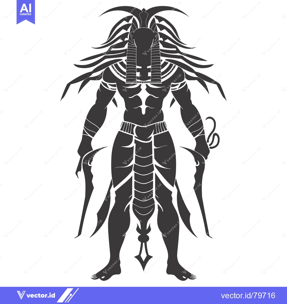 Premium Vector of Silhouette of a Powerful Egyptian God with a Snake Head and Weapons