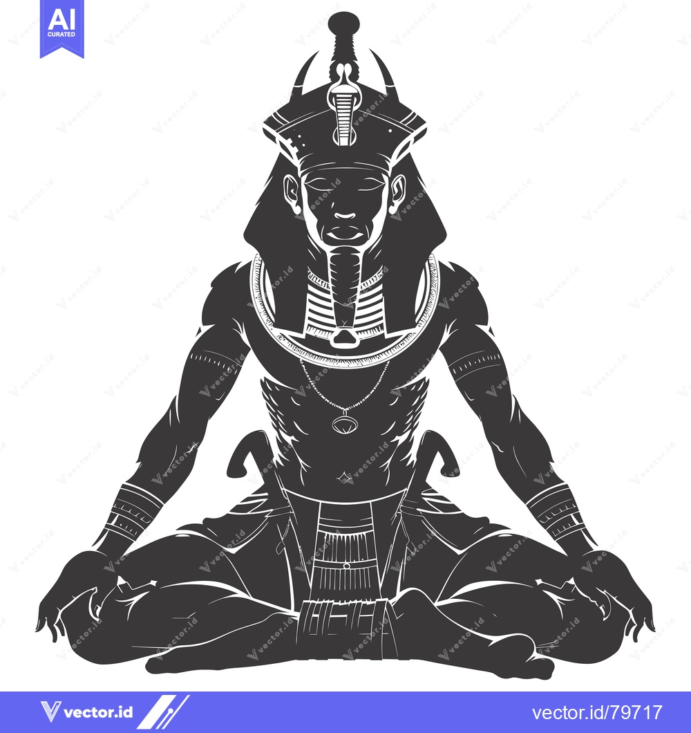 Premium Vector of A silhouette of an Egyptian pharaoh in a meditative pose, wearing trad