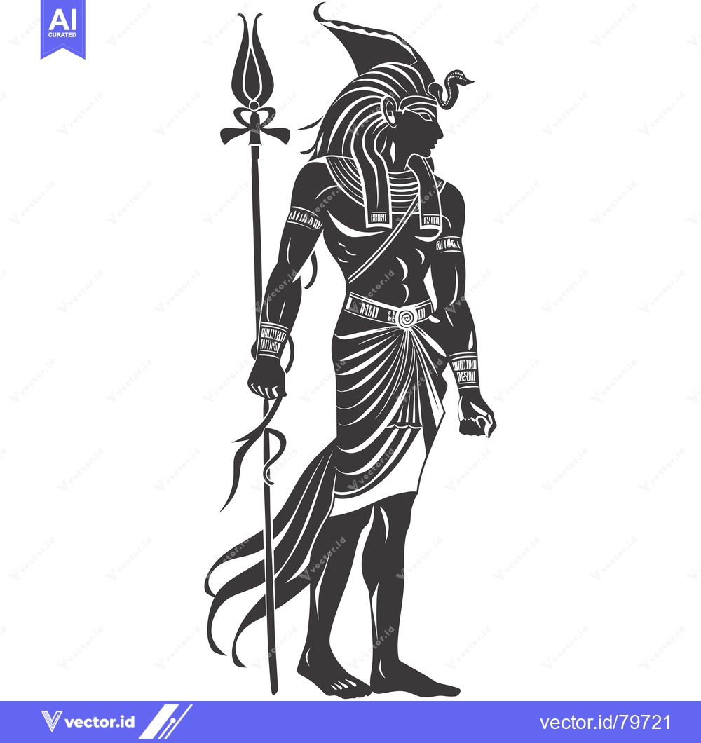 Premium Vector of Black and White Illustration of an Egyptian God Holding a Staff