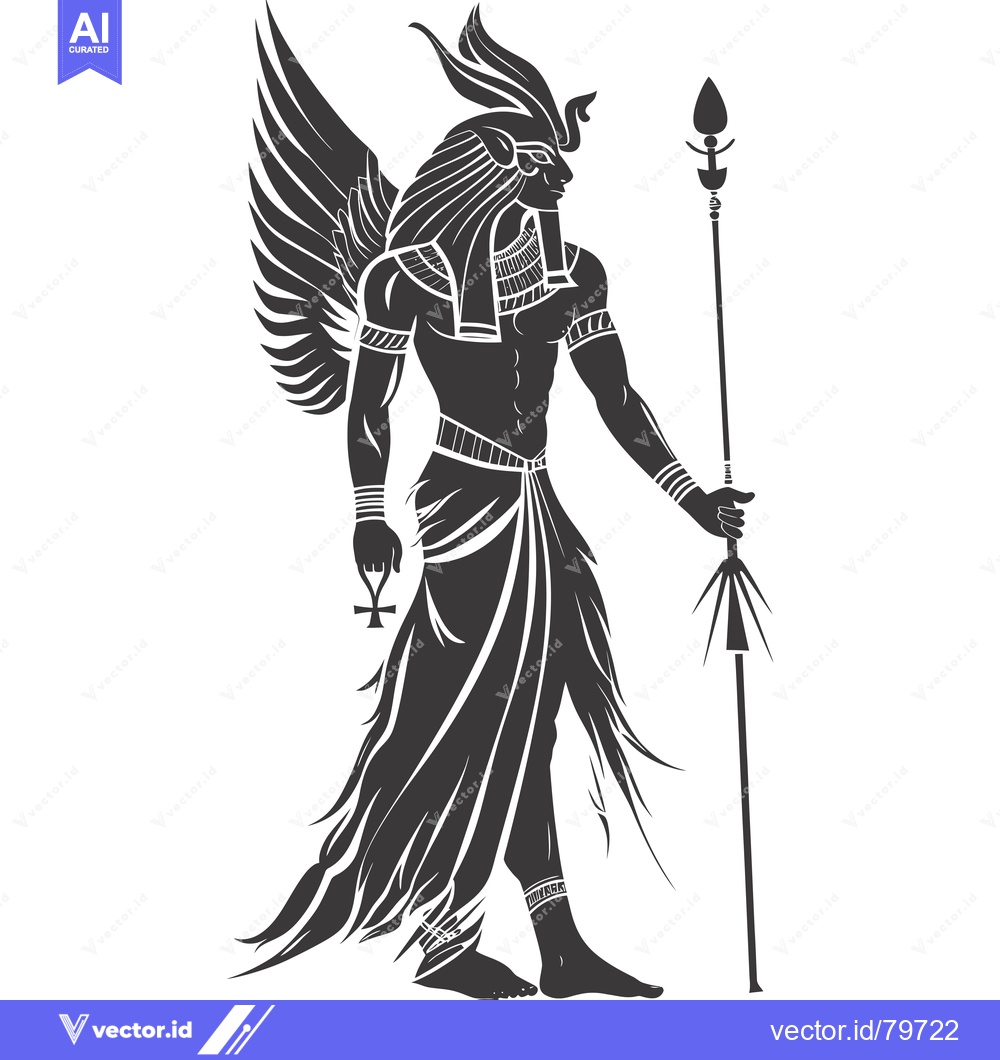 Premium Vector dari Winged Egyptian Deity Holding a Staff and Ankh