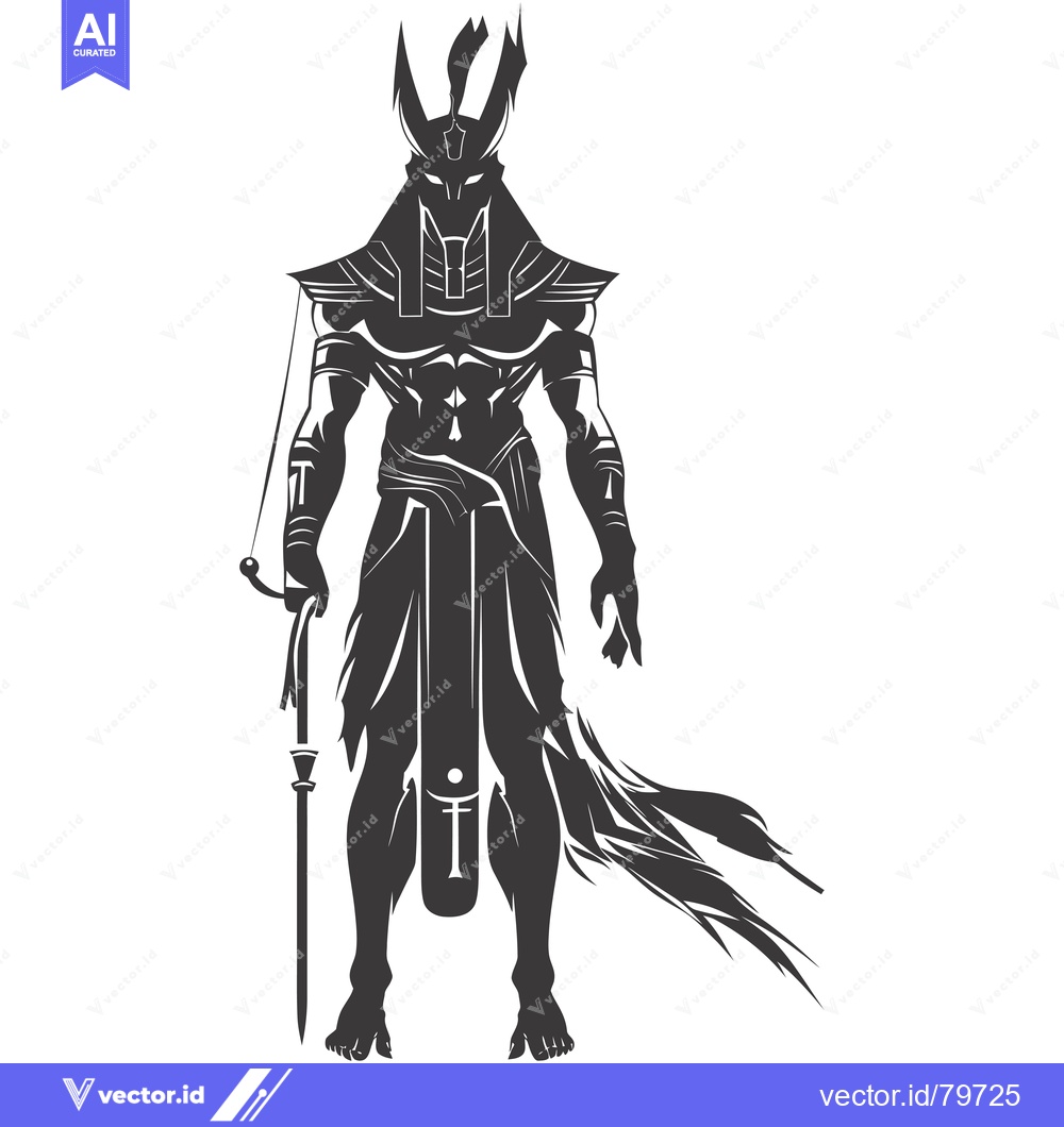 Premium Vector of Anubis, Egyptian God of the Dead, Standing with a Staff