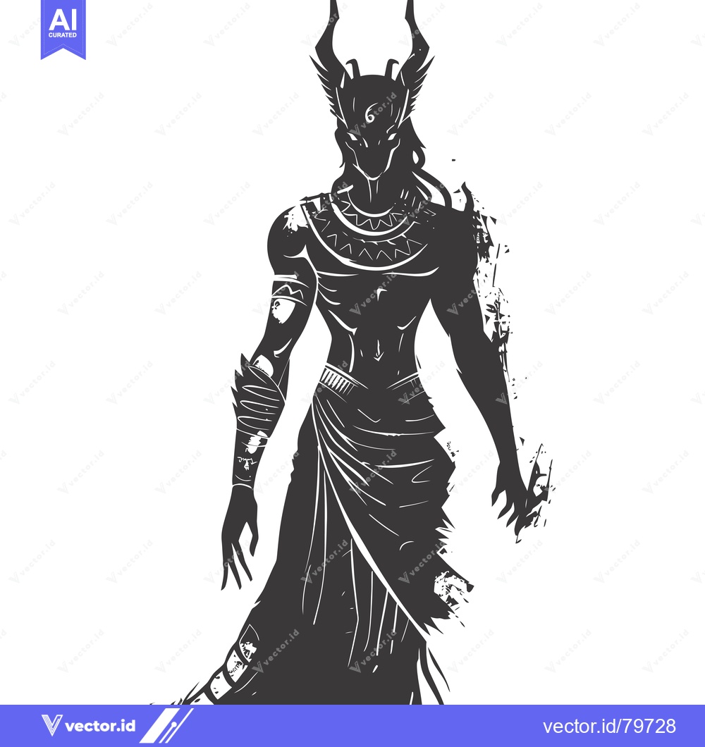 Premium Vector of Silhouette of a Powerful Egyptian Deity with Horns and a Sacred Scarab