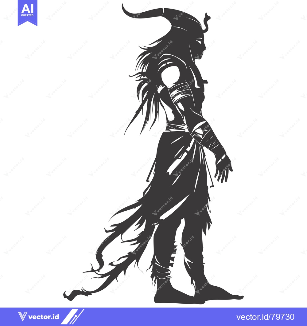 Premium Vector dari Silhouette of a horned, winged, and draped figure