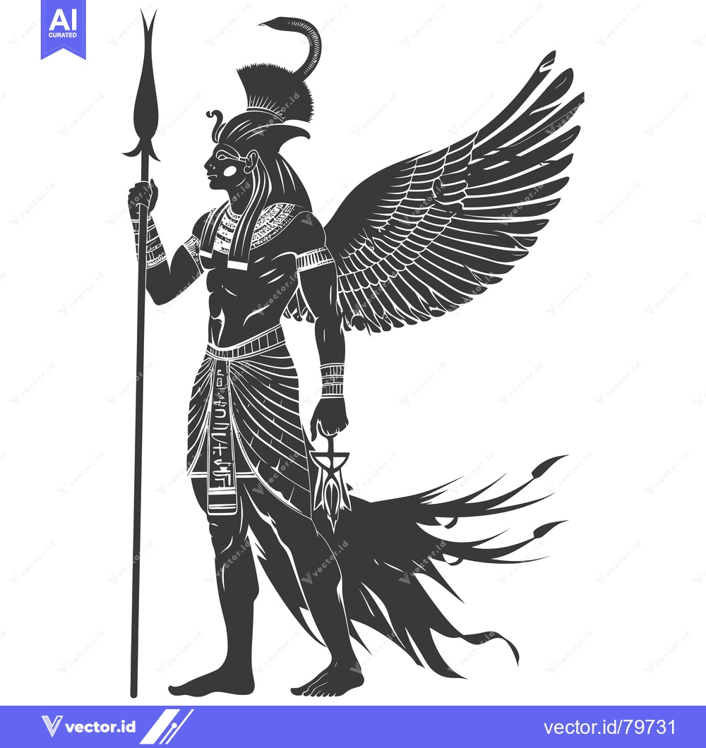 Premium Vector dari A black and white illustration of the Egyptian god Horus, with wings,