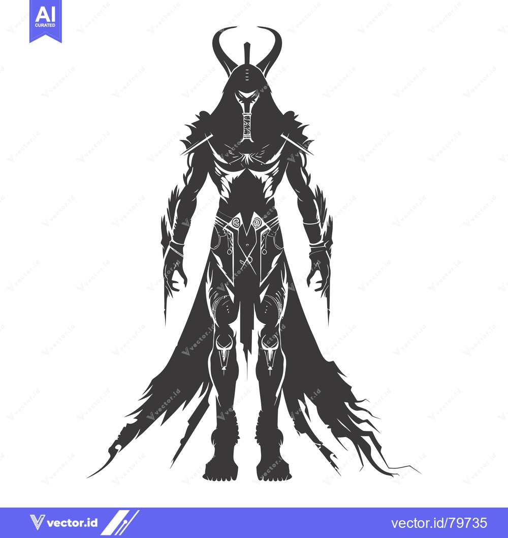 Premium Vector dari Silhouette of a horned humanoid with a tattered cloak