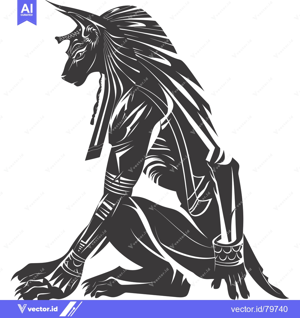 Premium Vector dari Black and White Stylized Illustration of an Egyptian God Anubis