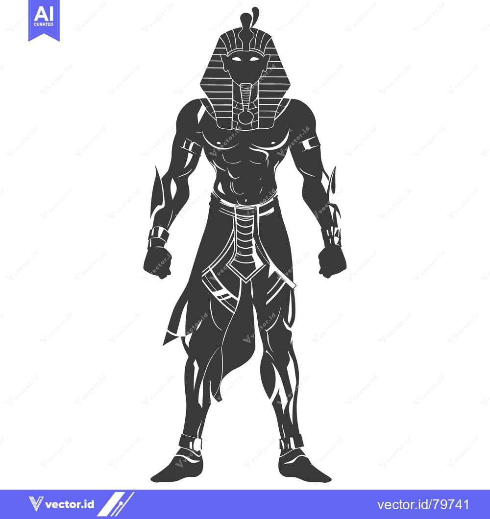 Premium Vector dari Silhouette of a Muscular Egyptian Pharaoh with a Tall Crown