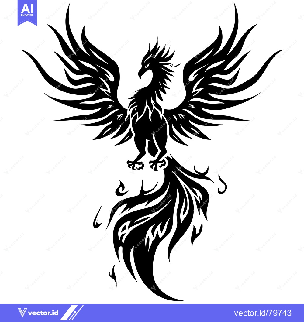 Premium Vector dari Black and White Stylized Phoenix in Flight with Flamed Tail