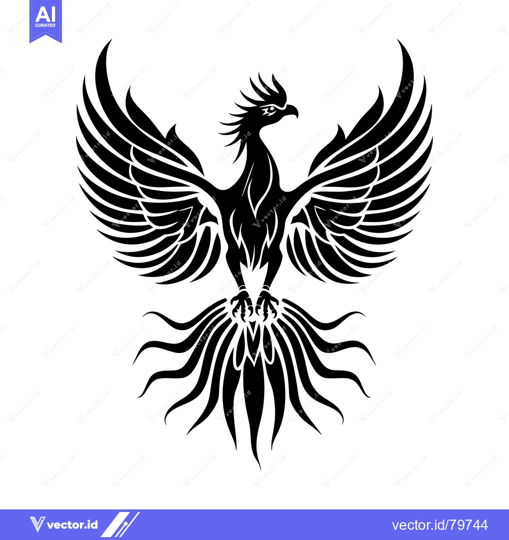 Premium Vector dari Black and White Stylized Illustration of a Phoenix Bird