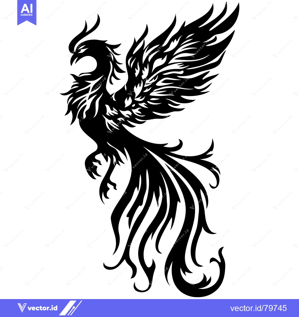 Premium Vector dari A Black and White Stylized Illustration of a Phoenix in Flight
