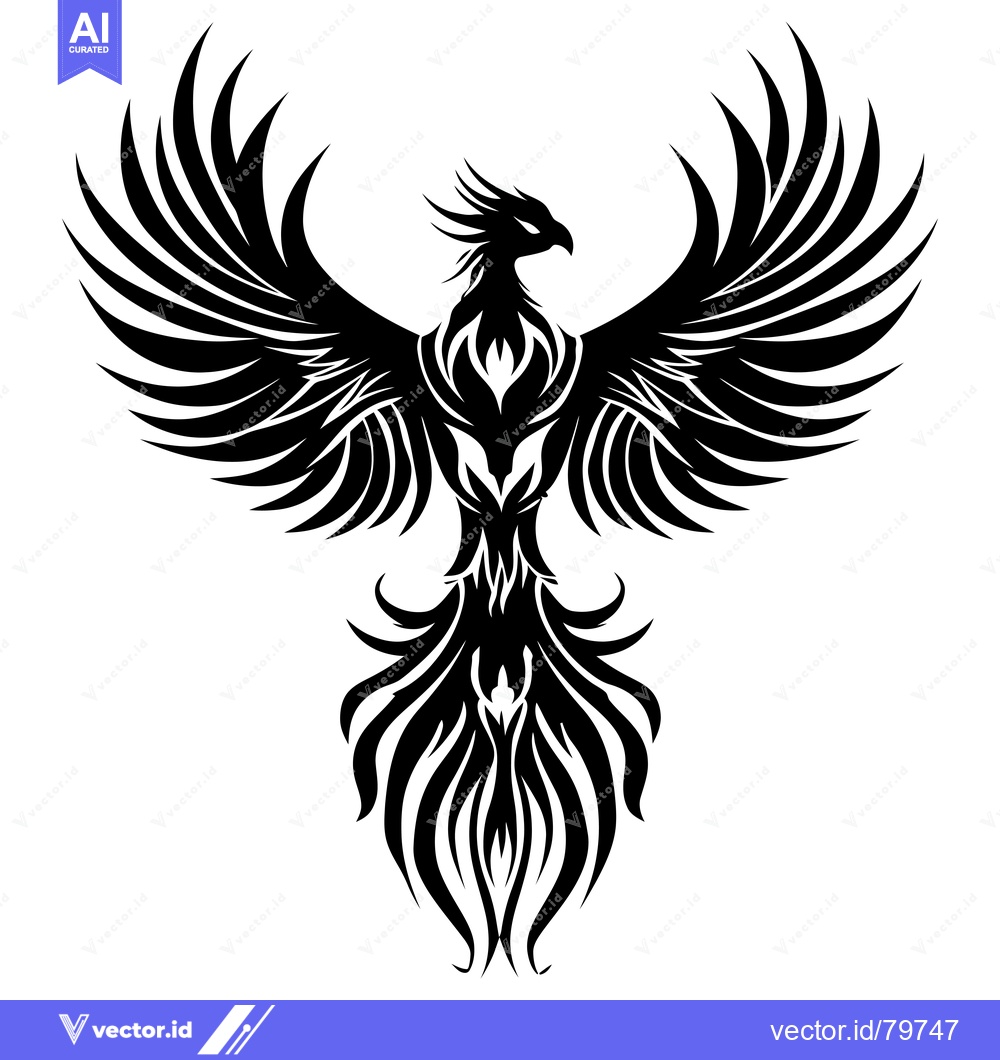 Premium Vector dari Stylized Black and White Illustration of a Phoenix with Spread Wings