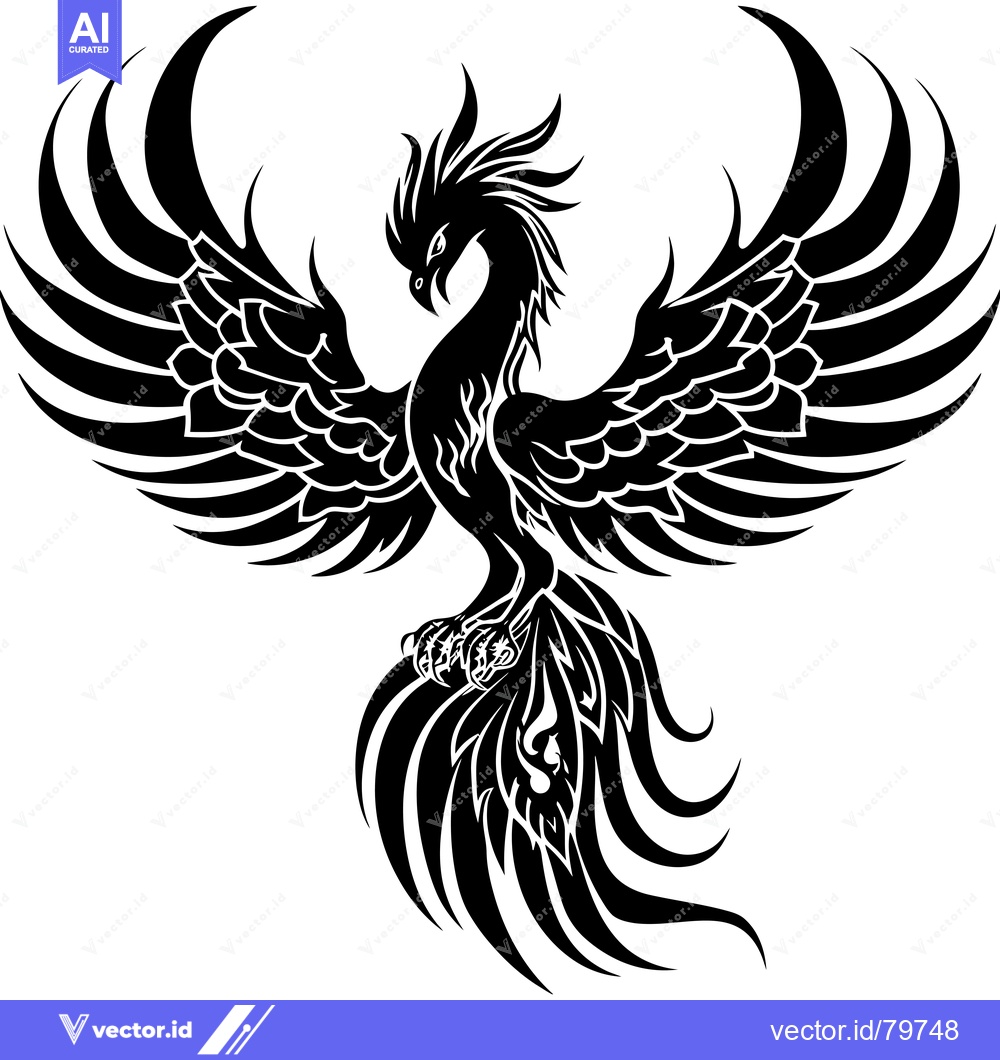 Premium Vector dari Black and White Stylized Phoenix with Spread Wings