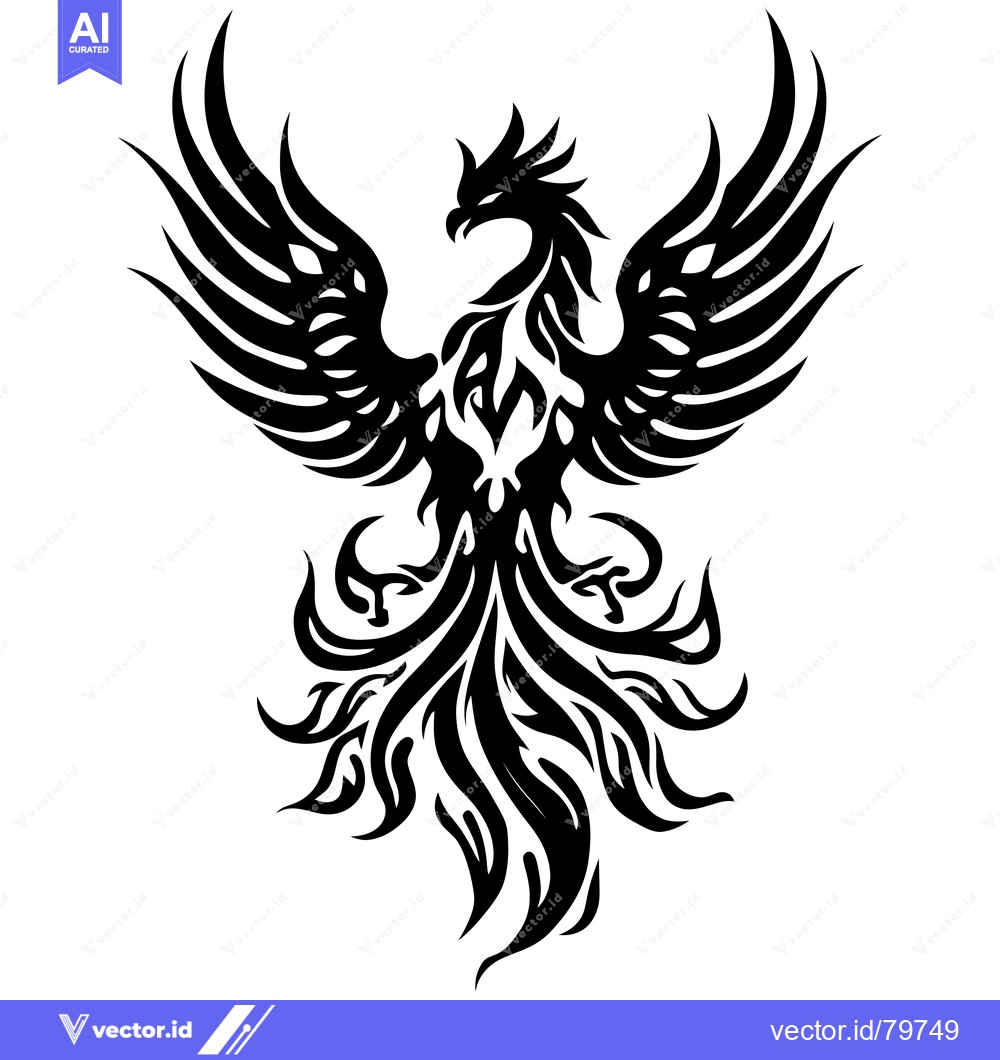 Premium Vector dari Stylized Black and White Illustration of a Phoenix with Spread Wings