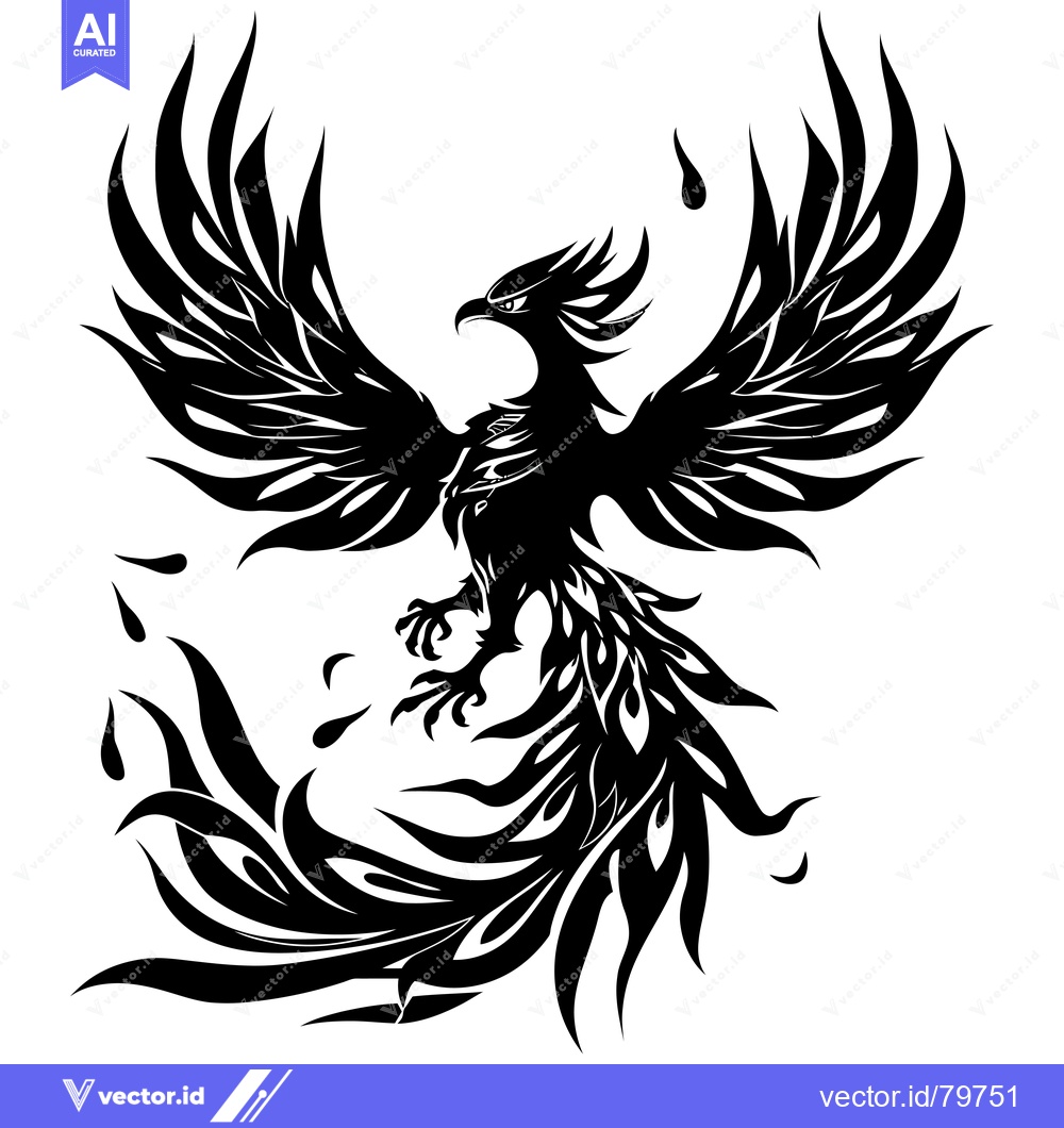 Premium Vector dari A Stylized Black and White Illustration of a Phoenix in Flight