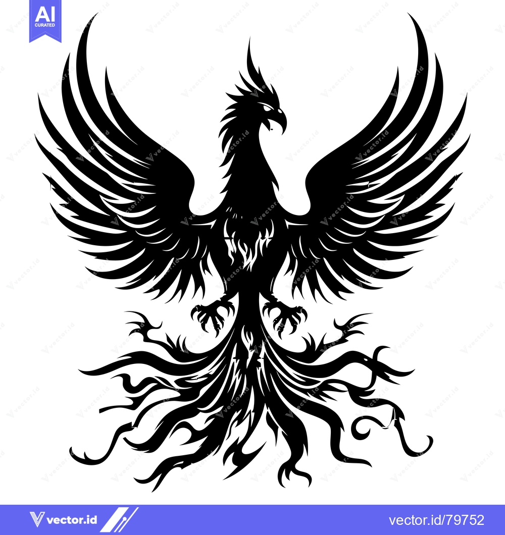 Premium Vector dari Black and White Stylized Phoenix with Spread Wings