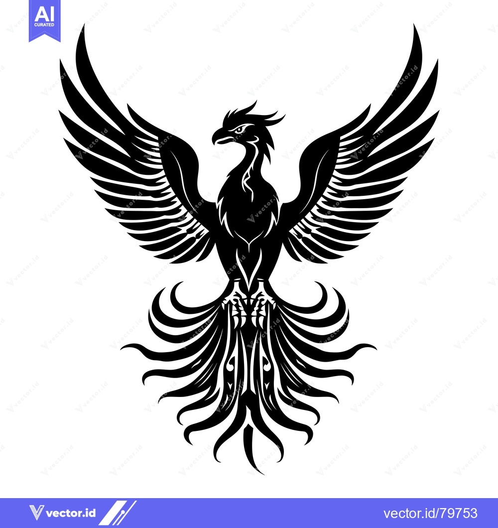 Premium Vector dari Black and White Stylized Phoenix with Spread Wings