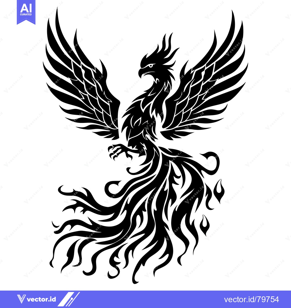 Premium Vector dari Black and White Stylized Illustration of a Phoenix Bird