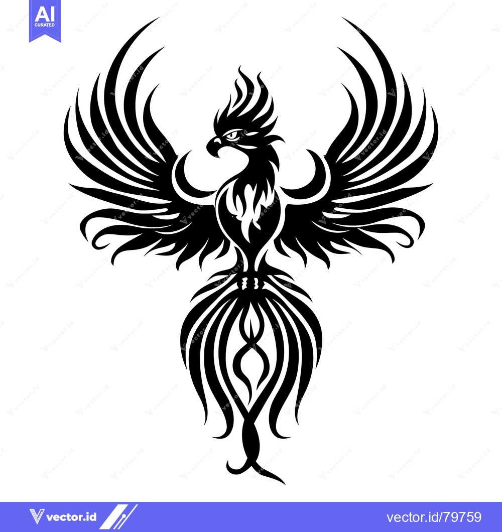 Premium Vector dari Stylized Black and White Illustration of a Phoenix
