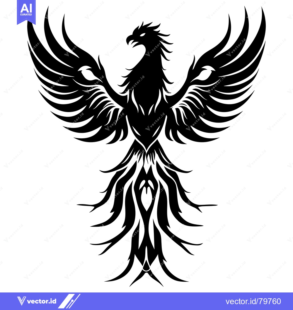 Premium Vector of Black and White Stylized Phoenix Illustration