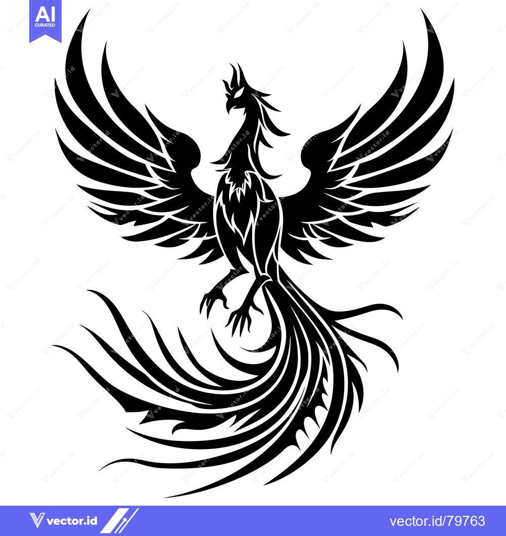 Premium Vector of Black and White Stylized Phoenix Bird Illustration