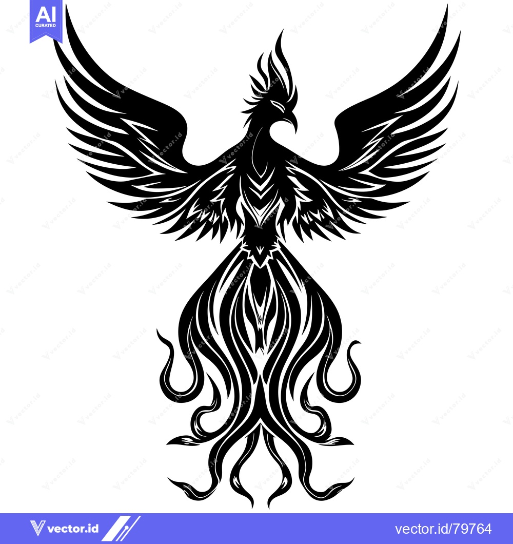 Premium Vector dari Black and White Stylized Phoenix with Outstretched Wings