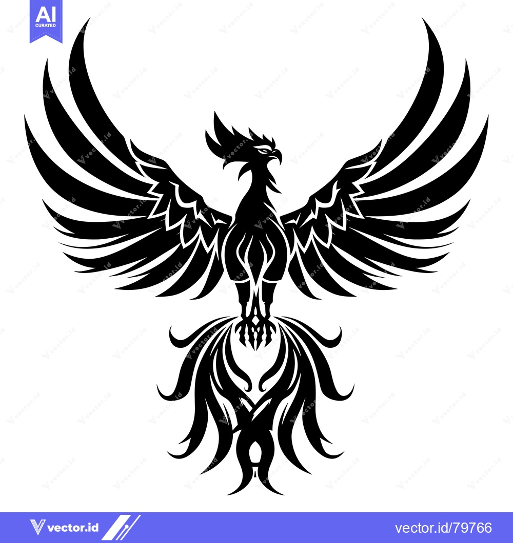 Premium Vector dari Black and white stylized illustration of a phoenix with spread wings
