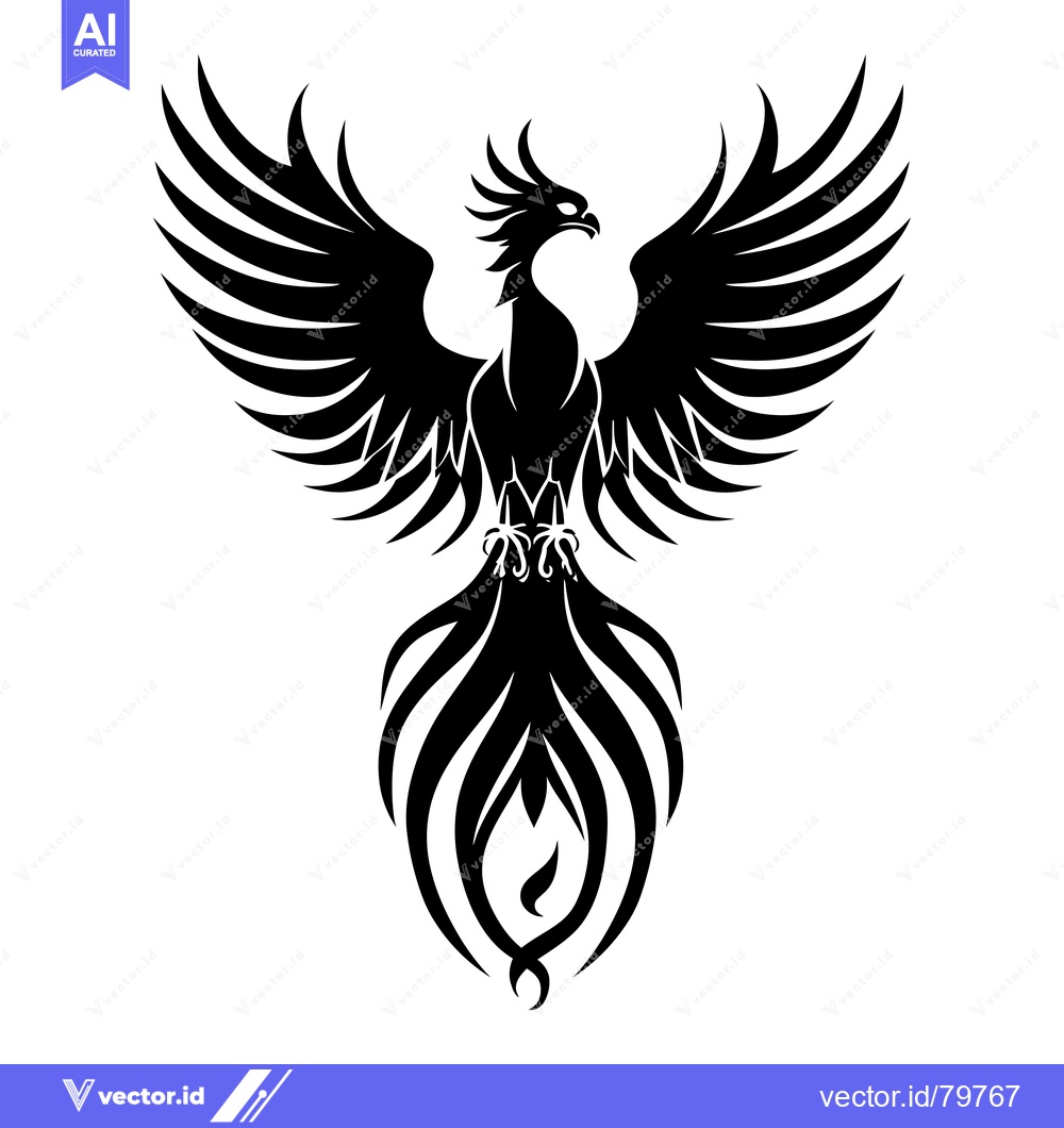 Premium Vector dari Black and White Stylized Phoenix Illustration