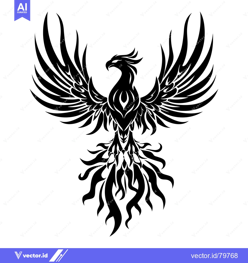 Premium Vector dari Stylized Black and White Phoenix with Spread Wings