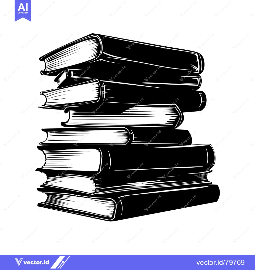 Premium Vector dari A Stack of Seven Books in a Black and White Illustration