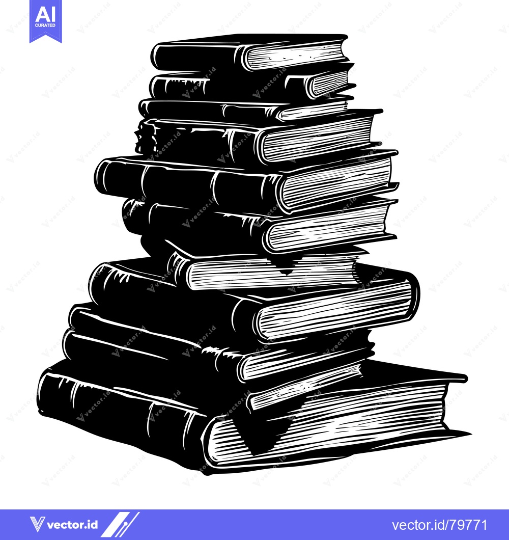 Premium Vector dari A Stack of Books in a Black and White Illustration