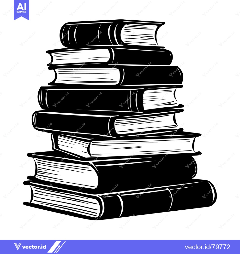 Premium Vector dari A Stack of Books, Black and White Illustration