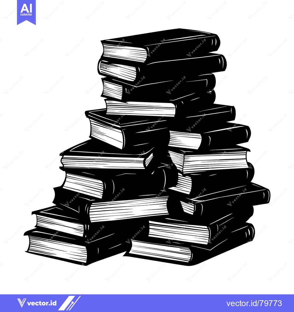 Premium Vector of A Black and White Illustration of a Stack of Books