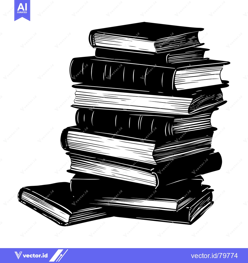 Premium Vector of A Stack of Books in Black and White Illustration