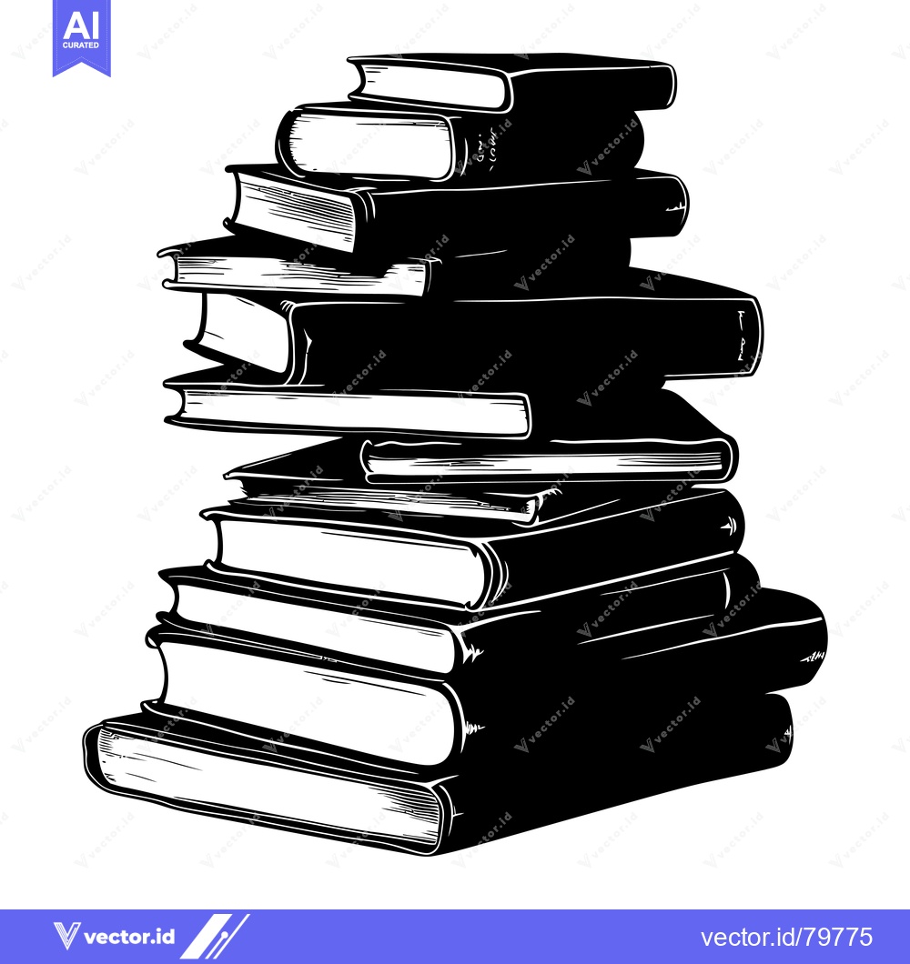 Premium Vector dari Stack of Books in Black and White Illustration