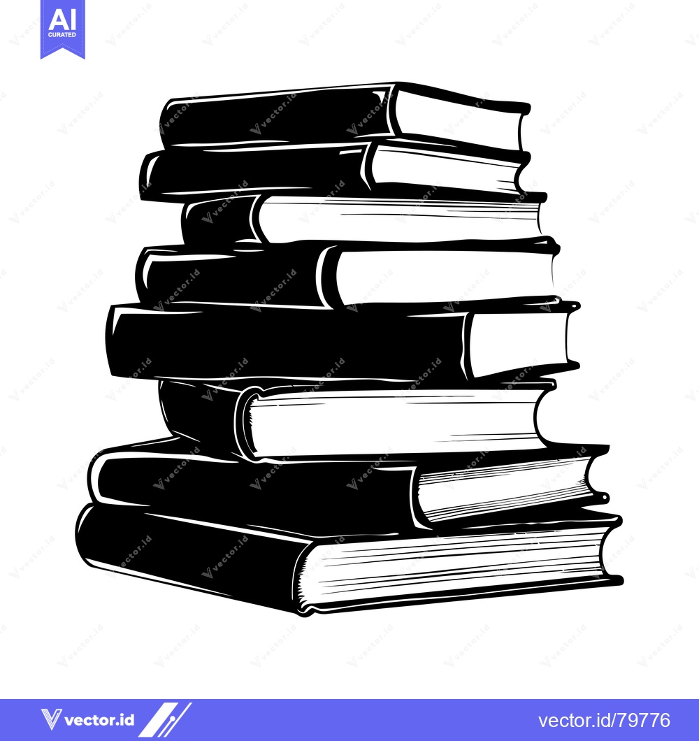 Premium Vector of Stack of Books in Black and White Illustration