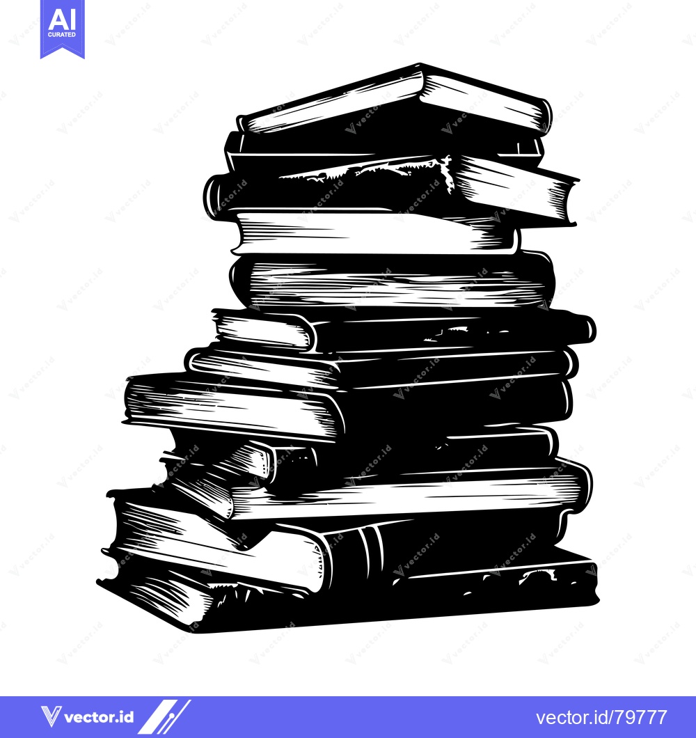 Premium Vector dari A Stack of Books in Black and White