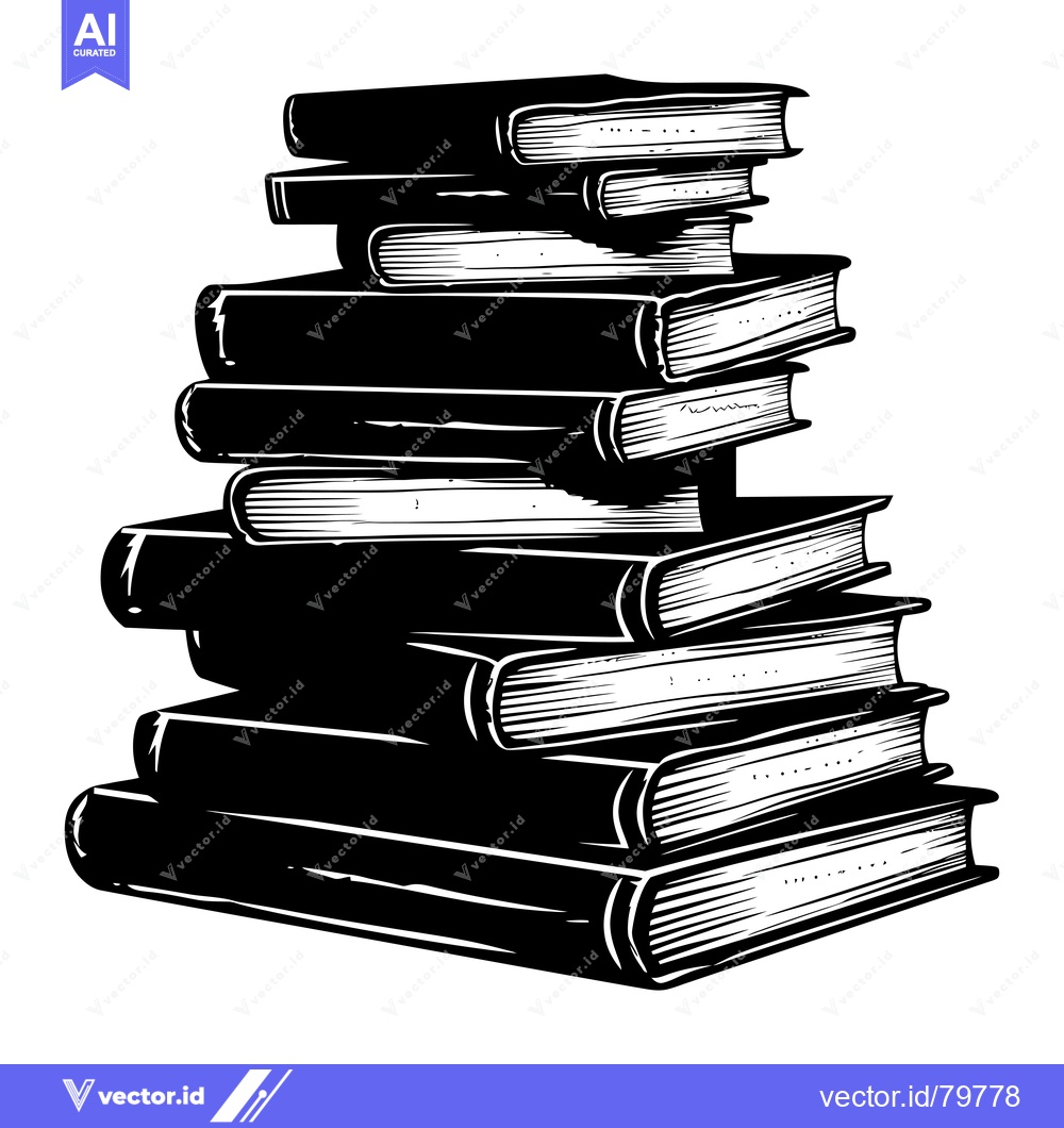 Premium Vector of A Stack of Books in a Hand-Drawn Black and White Style