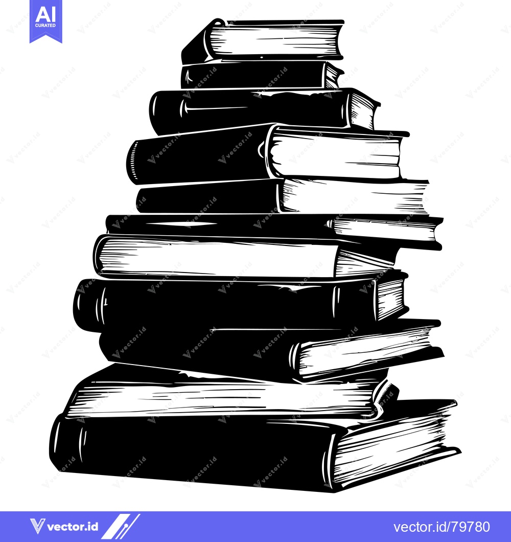 Premium Vector dari A Stack of Books in Black and White Illustration