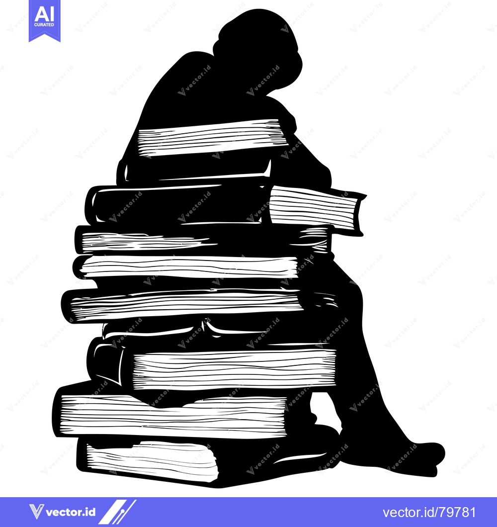 Premium Vector of Silhouette of a Person Sitting on a Stack of Books