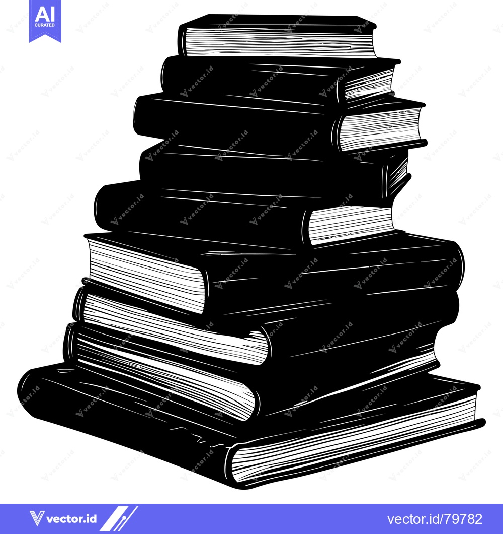 Premium Vector dari A Stack of Books in a Black and White Silhouette