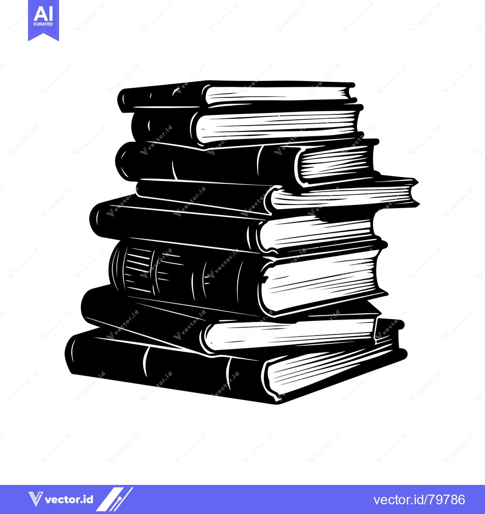 Premium Vector dari A Stack of Eight Books in a Black and White Illustration