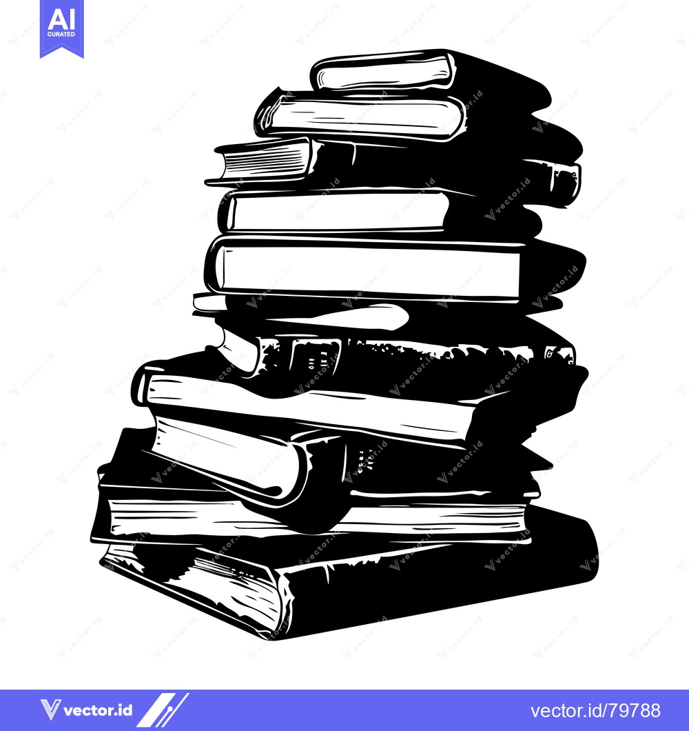 Premium Vector dari A Stack of Books in a Black and White Illustration