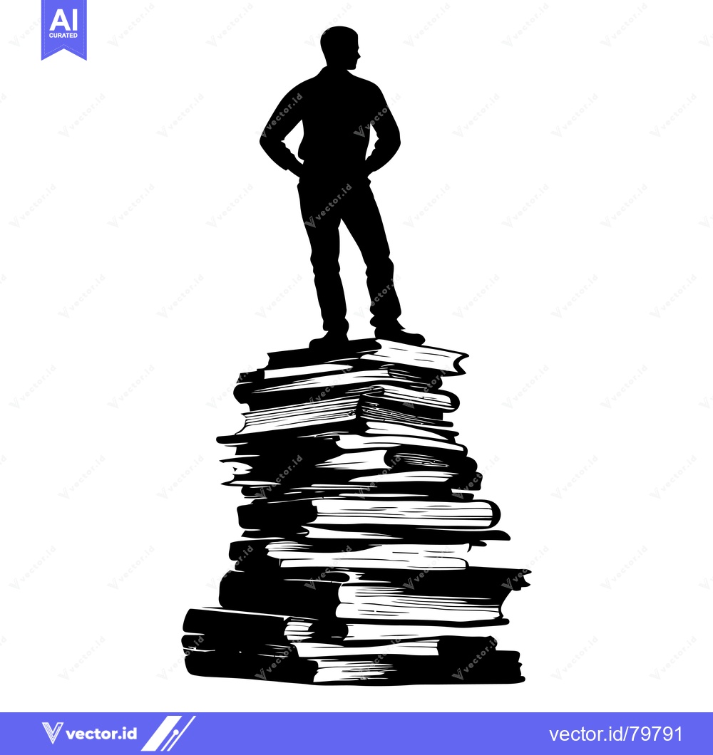 Premium Vector dari Silhouette of a Man Standing on a Stack of Books
