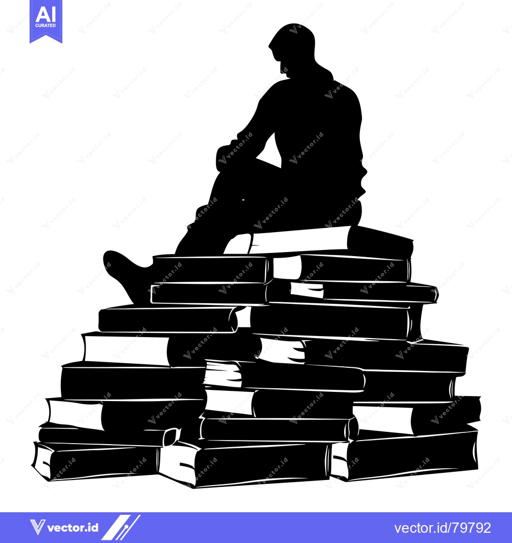 Premium Vector dari Silhouette of a Person Sitting on a Stack of Books