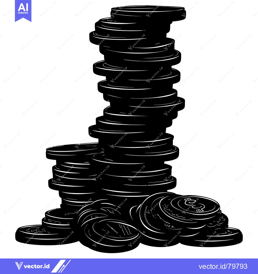 Premium Vector dari A Large Stack of Coins and Several Scattered Coins