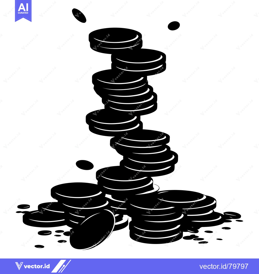 Premium Vector dari Stack of Coins Toppling Over, Some Coins Scattered on the Ground
