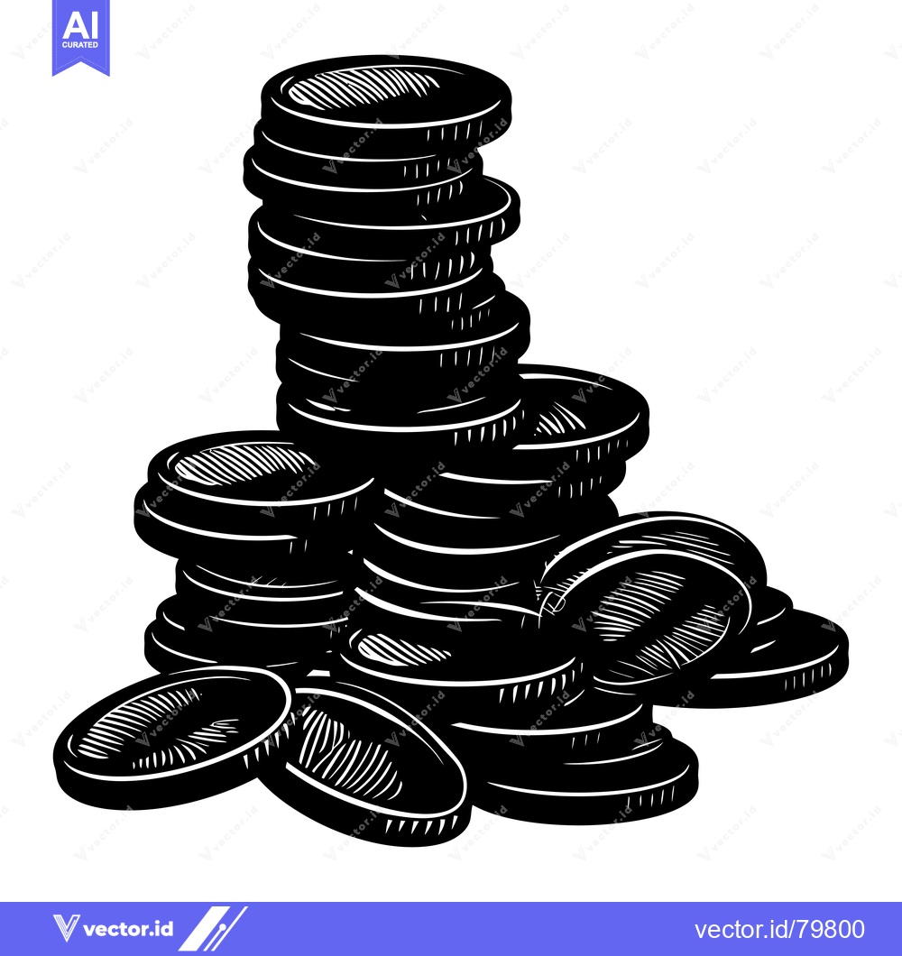 Premium Vector dari A Pile of Black and White Coins in a Stack
